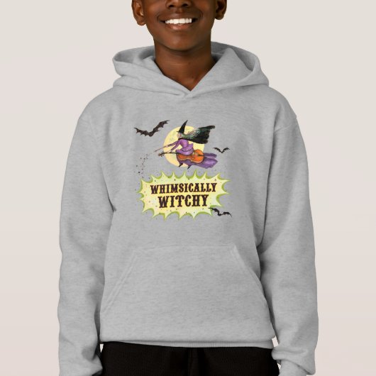 Whimsally Witchy Kinder Grijze Hoodie (Voorkant)