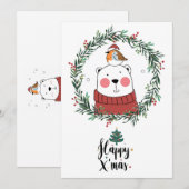 Whimscal-kerstBeer en Santa Bird Feestdagenkaart (Voorkant / Achterkant)