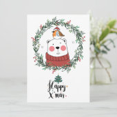 Whimscal-kerstBeer en Santa Bird Feestdagenkaart (Staand voorkant)