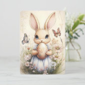 Whimscal Paashaas met ei in wilde bloemen Feestdagenkaart (Staand voorkant)