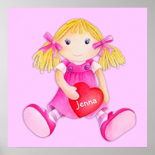 Whimscal rag doll girls add your name nursery art poster (Voorkant)