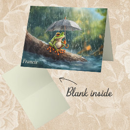 Whimscial Cottagecore Rainy Day Frog Stationery Notitiekaartje