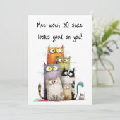 Whimse katten met grote ogen 30e verjaardag kaart (Staand voorkant)