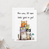 Whimse katten met grote ogen 30e verjaardag kaart (Voorkant / Achterkant in situ)