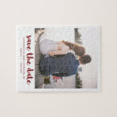 Whimserige borstelschriftfoto save the date rood legpuzzel (Horizontaal)