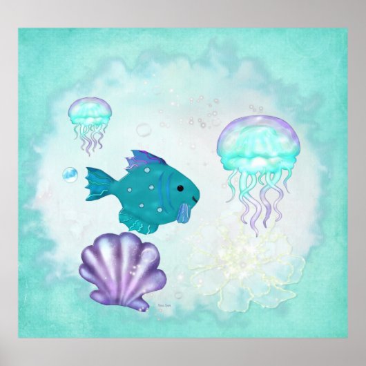 Whimsey Aquarium 2 Volkskunst KINDERARTS Poster (Voorkant)