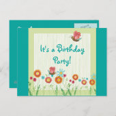 Whimsey Bloemen Meisje Verjaardagsfeestje Uitnodig Uitnodiging Briefkaart (Voorkant / Achterkant)