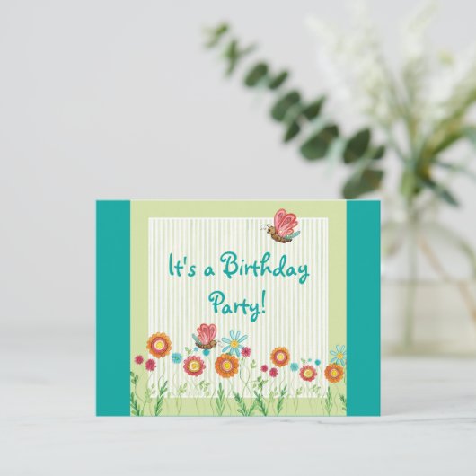 Whimsey Bloemen Meisje Verjaardagsfeestje Uitnodig Uitnodiging Briefkaart (Staand voorkant)