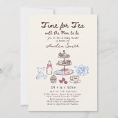 Whimsica Hand getrokken Tea Party baby shower Kaart (Voorkant)
