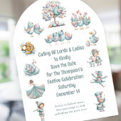Whimsical 12 dagen kerstlied save the date kaart