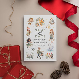 Whimsical 12 dagen van Kerstmis' Feestdagenkaart