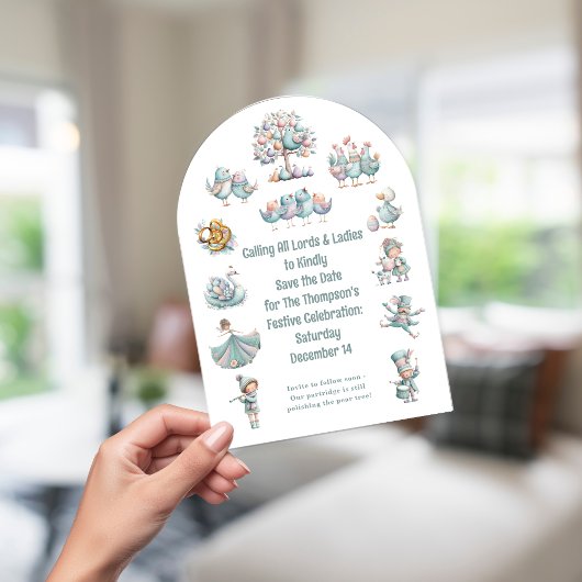 Whimsical 12 Days of Christmas Song Save the Date Kaart