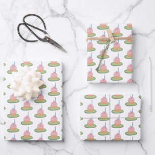 Whimsical 1st Birthday Cake Roze Girlie Schattigee Inpakpapier Vel