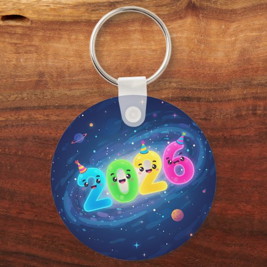 Whimsical 2026 Galaxy Party dubbelzijdig Sleutelhanger (Voorkant)