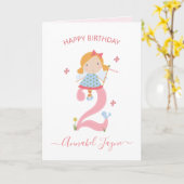 Whimsical 2e verjaardag jonge meisjes schattige ro kaart (Gele Bloem)