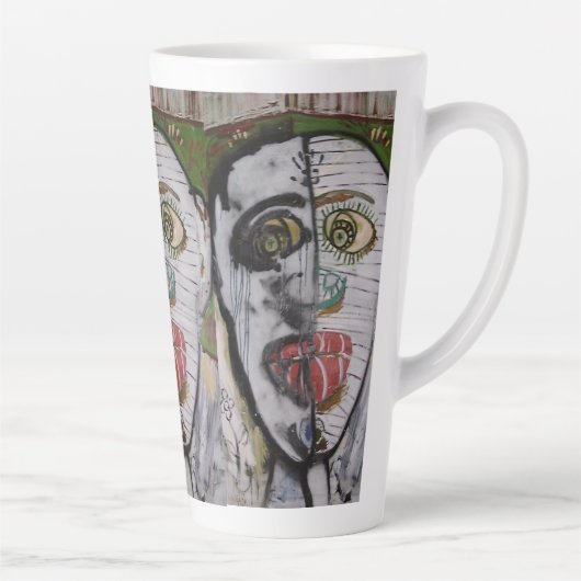 Whimsical 3 Face origineel schilderij van de kunst Latte Mok (Rechts)