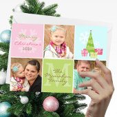 Whimsical 3 Foto Roze & Pastels Feestdagenkaart