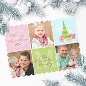 Whimsical 3 Foto Roze & Pastels Feestdagenkaart