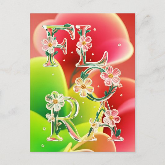 Whimsical 3D Glas Flora Typografie Briefkaart (Voorkant)