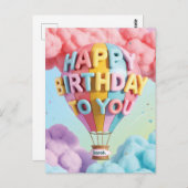 Whimsical 3D "Happy Birthday" Hot Air Balloon Briefkaart (Voorkant / Achterkant)