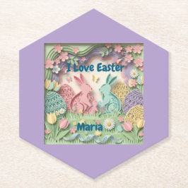 Whimsical 3D Paper Cut Bunny & Easter Eggs Coaster Kartonnen Onderzetters