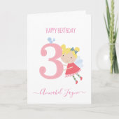 Whimsical 3e verjaardagsfee, meisjes schattig roze kaart (Voorkant)