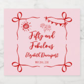 Whimsical 50 and Fabulous Doodle and Bow Birthday Sparkling Wijnetiket (Enkel label)