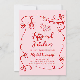 Whimsical 50 and Fabulous Doodle and Bow Photo Kaart