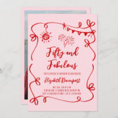 Whimsical 50 and Fabulous Doodle and Bow Photo Kaart (Voorkant / Achterkant)