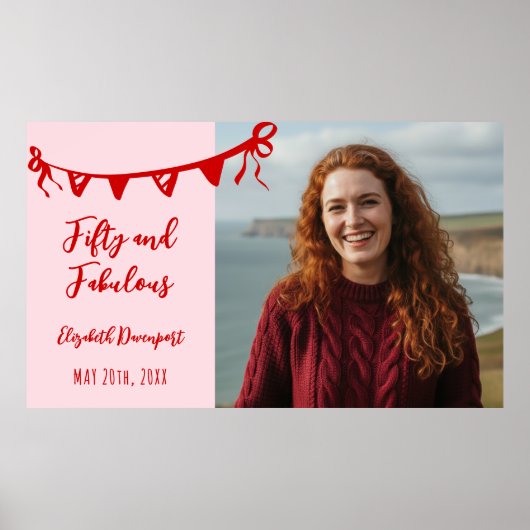 Whimsical 50 and Fabulous Doodle Birthday Photo  Poster (Voorkant)