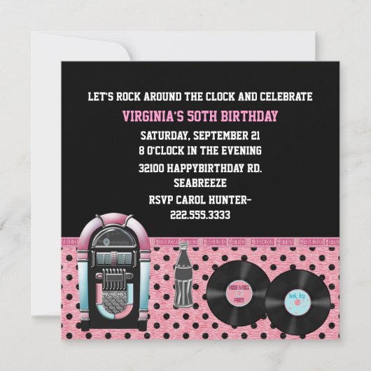 Whimsical 50's Birthday Party Invitation Kaart (Voorkant)