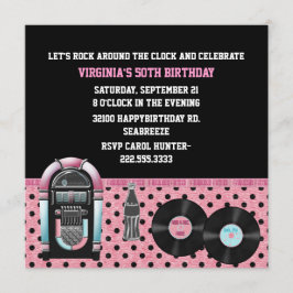 Whimsical 50's Birthday Party Invitation Kaart
