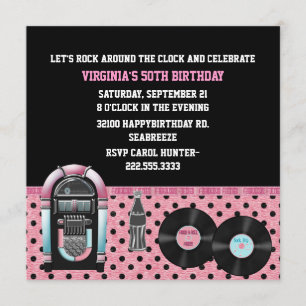 Whimsical 50's Birthday Party Invitation Kaart