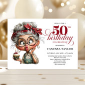 Whimsical 50th birthday invite quirky fun woman kaart