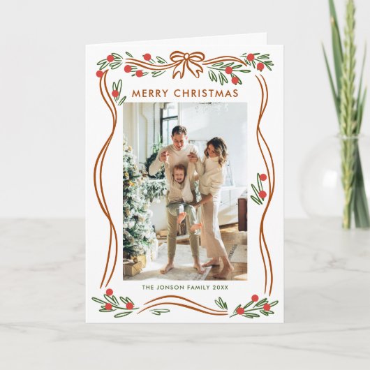 Whimsical 5 Foto Boho Beige Kerstboog lint Feestdagen Kaart (Voorkant)