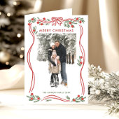 Whimsical 5 Foto Boho Rode Kerstboog lint Feestdagen Kaart