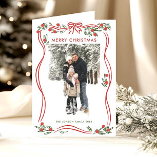 Whimsical 5 Foto Boho Rode Kerstboog lint Feestdagen Kaart