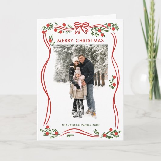 Whimsical 5 Foto Boho Rode Kerstboog lint Feestdagen Kaart (Voorkant)