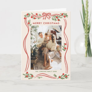 Whimsical 5 Foto Boho Rode Kerstboog lint Feestdagen Kaart