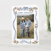 Whimsical 5 foto stoffige blauwe kerstboog lint feestdagen kaart (Voorkant)