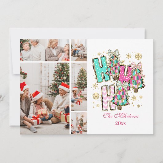 Whimsical 5 Photo  Ho Ho Ho Christmas Family  Feestdagenkaart (Voorkant)