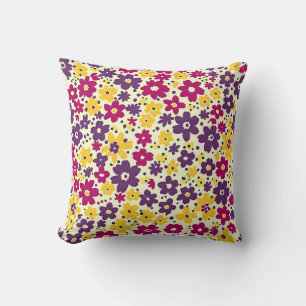 Whimsical 60s Cottagecore Kleurrijk Bloemmotief Kussen