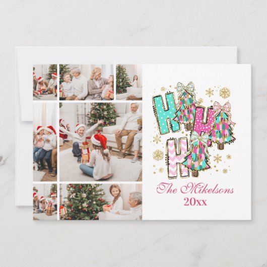 Whimsical 7 Foto Ho Ho Ho Kerstfamilie Feestdagenkaart (Voorkant)