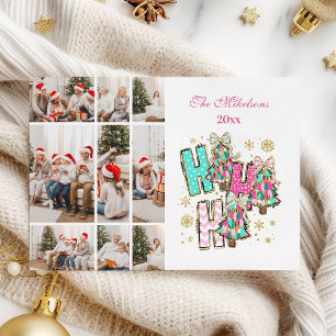 Whimsical 9 Foto Ho Ho Ho Kerst Familie Feestdagenkaart