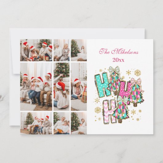 Whimsical 9 Photo  Ho Ho Ho Christmas Family  Feestdagenkaart (Voorkant)