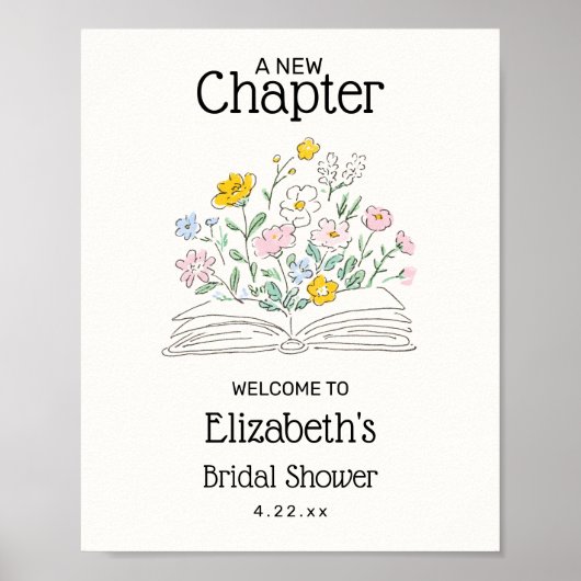 Whimsical A New Chapter Bridal Shower Welcome Sign Poster (Voorkant)