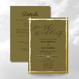 Whimsical aarde-getinte salie gouden classy bruilo folie uitnodiging