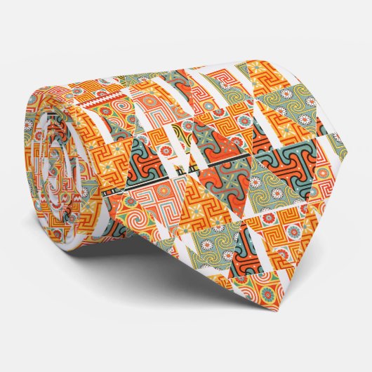 Whimsical Abstract Argyle Oranje Stropdas (Opgerold)