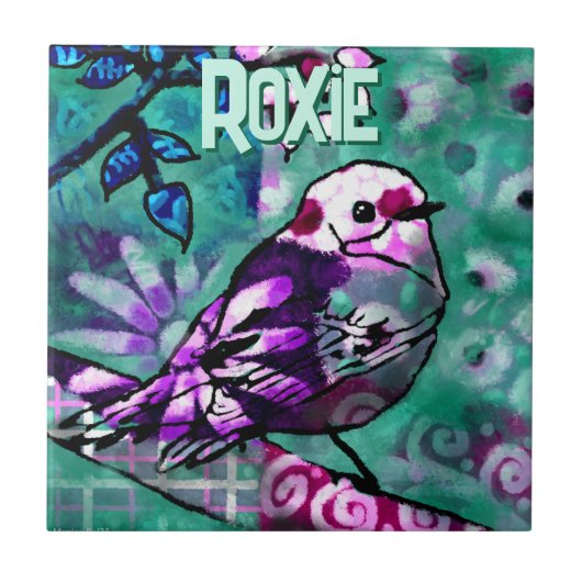 Whimsical Abstract Bird Floral Personalized Tegeltje (Voorkant)