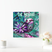 Whimsical Abstract Bird Floral Personalized Vierkante Klok (Huis)